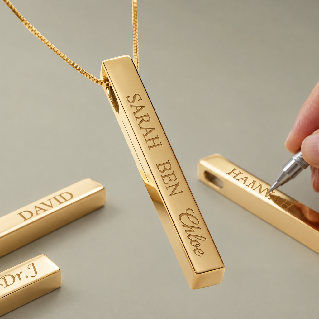 Collier personnalisé barre verticale prénom | Pendentif gravé en acier inoxydable